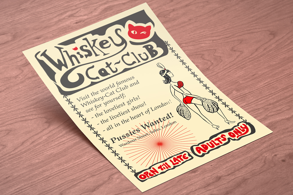 Whiskey Cat Club flyer | Funny Woman